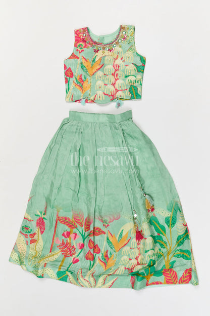The Nesavu Girls Lehenga Choli Girls Lehenga for Weddings and Diwali Celebrations Nesavu 24 (5Y) / Turquoise / Modal GL890A-24 Nesavu girls modal silk lehenga choli for weddings and festive celebrations with digital print skirt