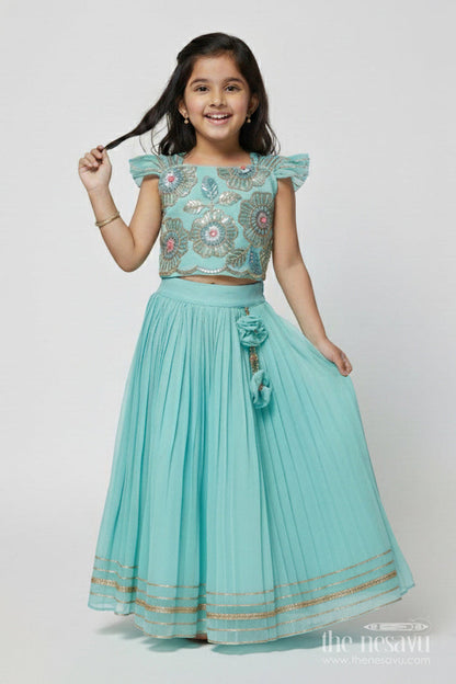 The Nesavu Girls Fancy Lehenga Girls Lehenga for Weddings and Festive Family Functions Nesavu 16 (1Y) / Green GL797B-16 Nesavu girls lehenga festive weddings traditional family occasions