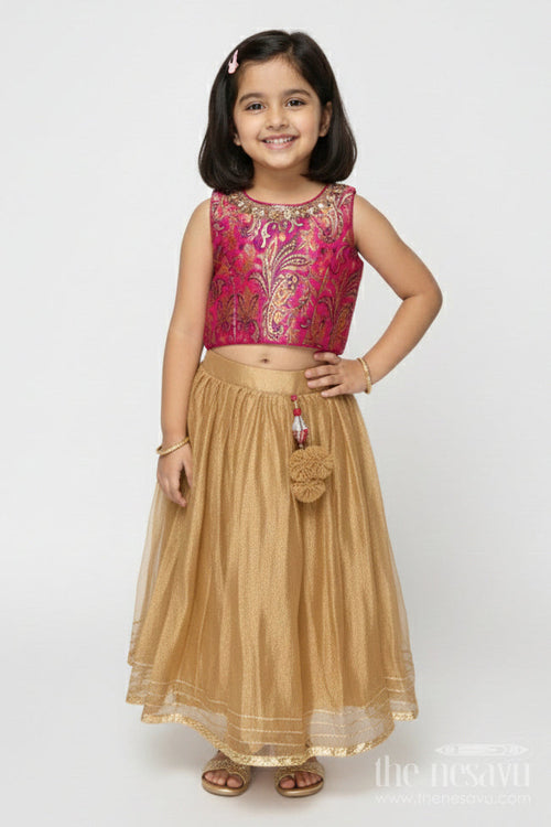 The Nesavu Girls Lehenga Choli Girls Lehenga for Weddings and Traditional Celebrations Nesavu 16 (1Y) / Purple GL803B-16 Nesavu girls lehenga choli in chinon silk for weddings and festive occasions with designer yoke