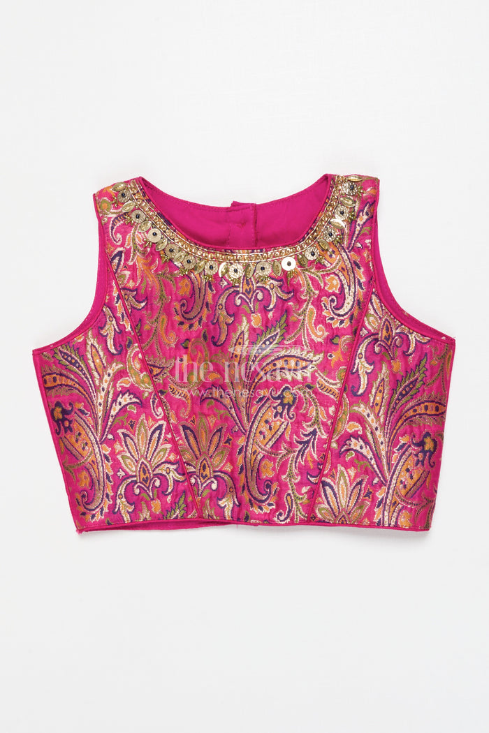 The Nesavu Girls Lehenga Choli Girls Lehenga for Weddings and Traditional Celebrations Nesavu Nesavu girls lehenga choli in chinon silk for weddings and festive occasions with designer yoke