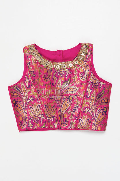 The Nesavu Girls Lehenga Choli Girls Lehenga for Weddings and Traditional Celebrations Nesavu Nesavu girls lehenga choli in chinon silk for weddings and festive occasions with designer yoke