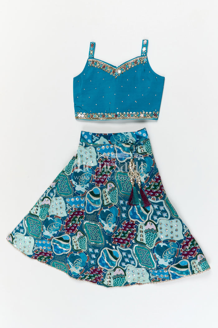 The Nesavu Girls Fancy Lehenga Girls Lehenga Set for Festive Celebrations and Wedding Functions Nesavu 16 (1Y) / Turquoise / Silk GL900A-16 Nesavu Girls Silk Crepe Lehenga Set With Designer Embroidery For Festive And Wedding Celebrations