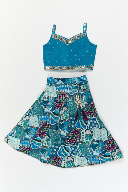 The Nesavu Girls Fancy Lehenga Girls Lehenga Set for Festive Celebrations and Wedding Functions Nesavu 16 (1Y) / Turquoise / Silk GL900A-16 Nesavu Girls Silk Crepe Lehenga Set With Designer Embroidery For Festive And Wedding Celebrations