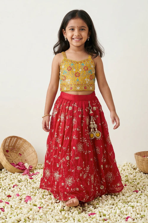 The Nesavu Girls Fancy Lehenga Girls Lehenga Set for Weddings and Festive Celebrations Nesavu 18 (2Y) / Pink / Viscose Silk GL894A-18 Nesavu girls festive lehenga set for weddings and celebrations viscose silk outfit with designer yoke