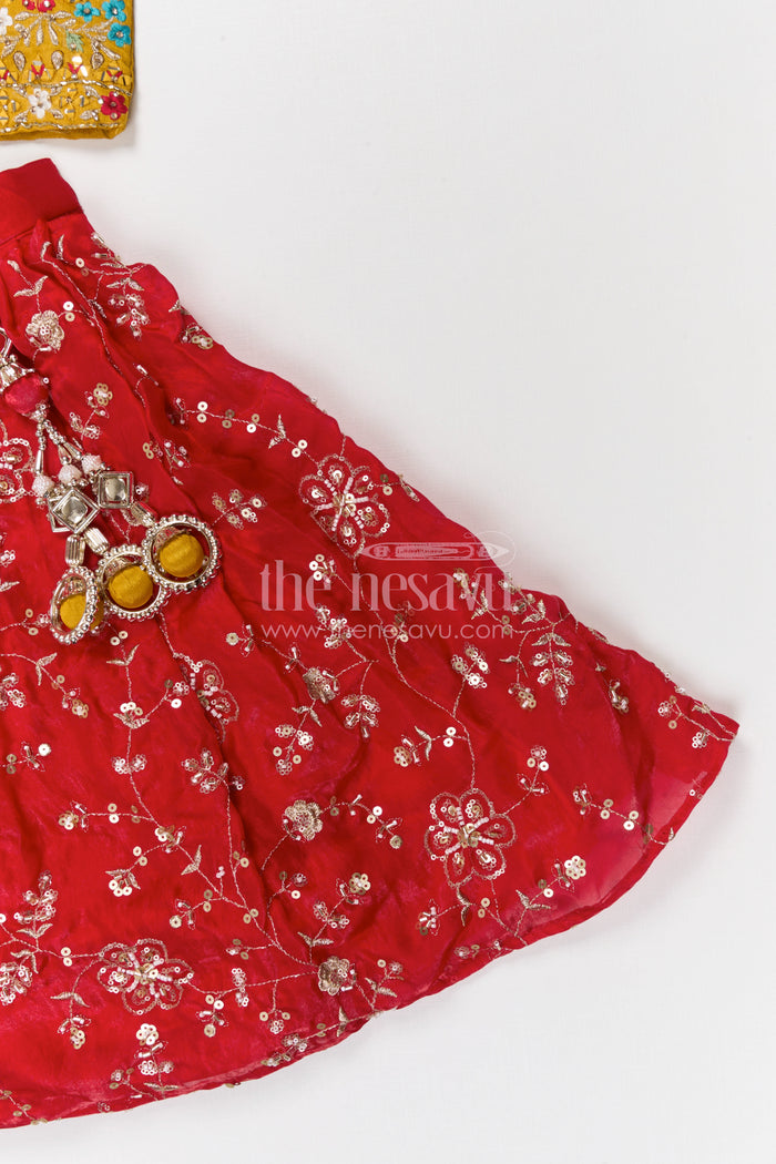 The Nesavu Girls Fancy Lehenga Girls Lehenga Set for Weddings and Festive Celebrations Nesavu Nesavu girls festive lehenga set for weddings and celebrations viscose silk outfit with designer yoke