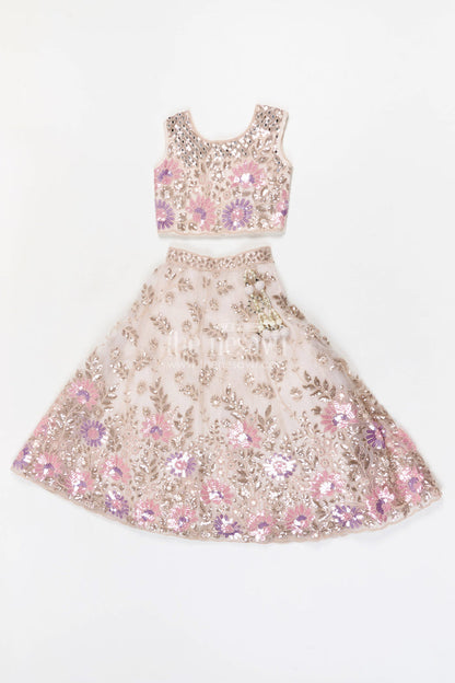The Nesavu Girls Fancy Lehenga Girls Lehenga Set for Weddings and Grand Festive Celebrations Nesavu 24 (5Y) / Cream / Net GL874A-24 Nesavu girls soft net lehenga set with designer embroidered yoke for weddings