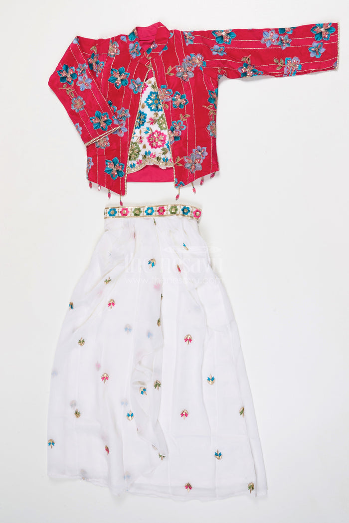 The Nesavu Girls Fancy Lehenga Girls Lehenga Set with Jacket for Wedding Functions Nesavu Nesavu Girls Georgette Lehenga Set With Embroidered Jacket For Weddings Receptions And Festive Occasions