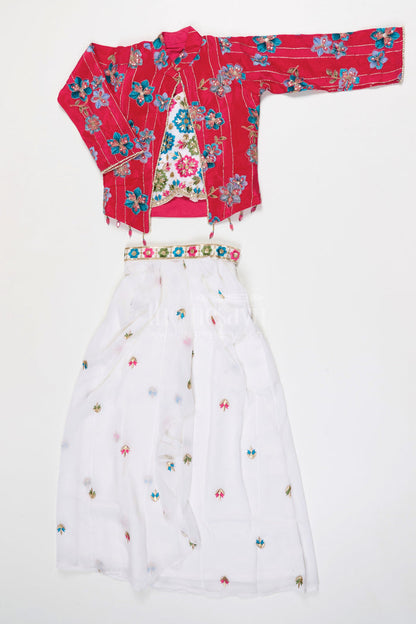 The Nesavu Girls Fancy Lehenga Girls Lehenga Set with Jacket for Wedding Functions Nesavu Nesavu Girls Georgette Lehenga Set With Embroidered Jacket For Weddings Receptions And Festive Occasions