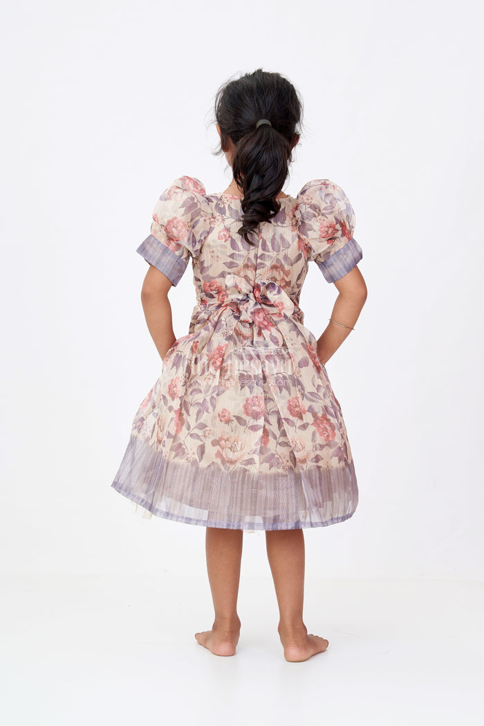 The Nesavu Silk Frock Girls Long Silk Frocks with Floral Digital Print and Embellished Details for Party Wear Nesavu Nesavu Girls Long Silk Frocks Floral Digital Print Embellished Neckline Party Wear