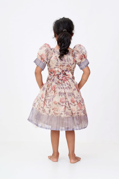The Nesavu Silk Frock Girls Long Silk Frocks with Floral Digital Print and Embellished Details for Party Wear Nesavu Nesavu Girls Long Silk Frocks Floral Digital Print Embellished Neckline Party Wear