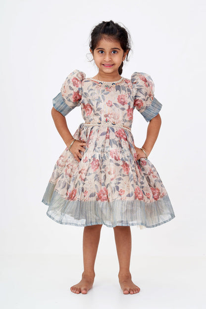 The Nesavu Silk Frock Girls Long Silk Frocks with Floral Digital Print and Embellished Details for Party Wear Nesavu Girls Long Silk Frocks Floral Digital Print Embellished Neckline Party Wear | The Nesavu