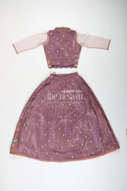 The Nesavu Girls Lehenga Choli Girls Marriage Function Dress in Tissue Fabric with Sequin Embroidery and Designer Multicolor Yoke Nesavu Girls Marriage Function Dress Tissue Sequin Embroidered Lehenga Choli Designer Yoke | The Nesavu