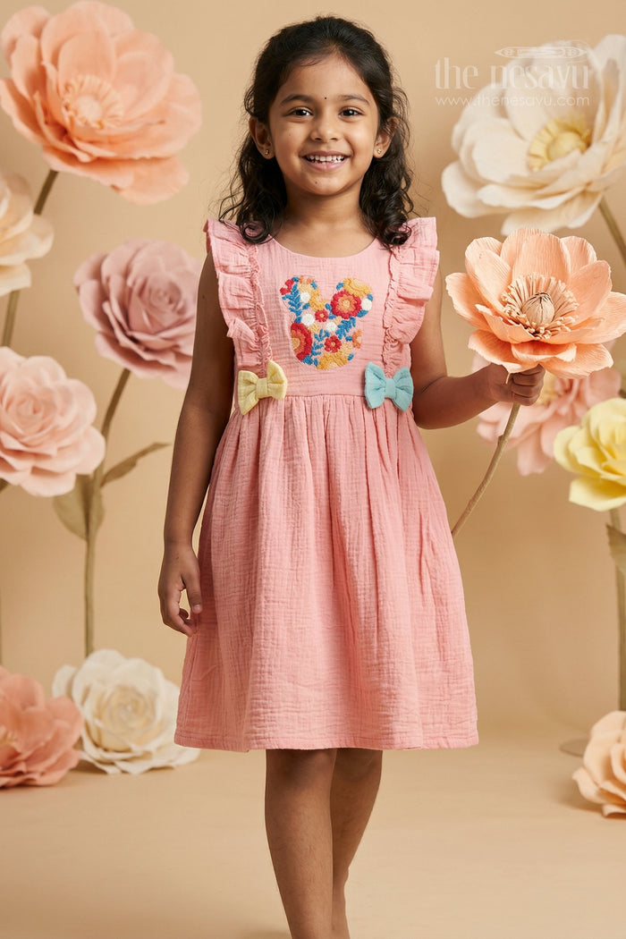 The Nesavu Girls Cotton Frock Girls Muslin Cotton Frock for Charming Outings and Birthday Gatherings Nesavu 20 (3Y) / Pink / Muslin Cotton GFC2156B-20 Nesavu Girls Muslin Cotton Embroidered Frock For Birthday Gatherings And Casual Outings