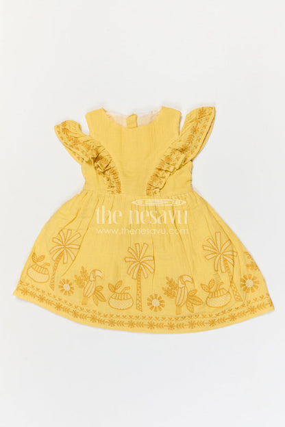 The Nesavu Girls Cotton Frock Girls Muslin Cotton Frock with Embroidered Border for Festive Gatherings and Family Occasions Nesavu Nesavu Girls Muslin Cotton Embroidered Frock For Festive Gatherings And Special Occasions