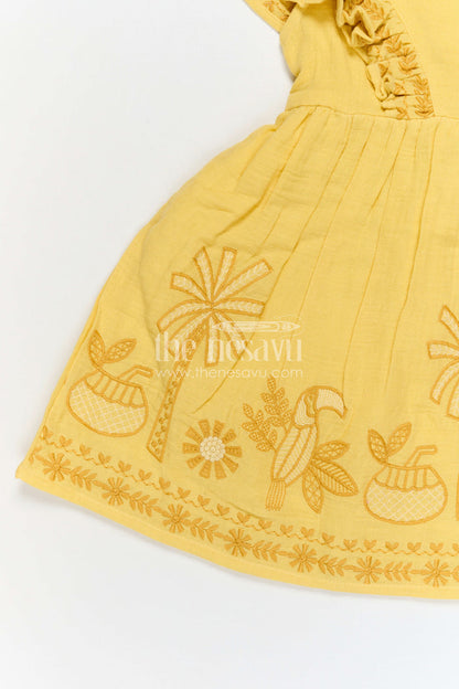 The Nesavu Girls Cotton Frock Girls Muslin Cotton Frock with Embroidered Border for Festive Gatherings and Family Occasions Nesavu Nesavu Girls Muslin Cotton Embroidered Frock For Festive Gatherings And Special Occasions
