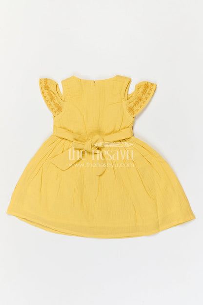 The Nesavu Girls Cotton Frock Girls Muslin Cotton Frock with Embroidered Border for Festive Gatherings and Family Occasions Nesavu Nesavu Girls Muslin Cotton Embroidered Frock For Festive Gatherings And Special Occasions