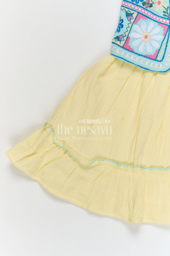 The Nesavu Girls Cotton Frock Girls Muslin Cotton Frock with Embroidered Jacket for Festive Outings and Celebrations Nesavu Nesavu Girls Muslin Cotton Frock With Embroidered Jacket For Festive Celebrations