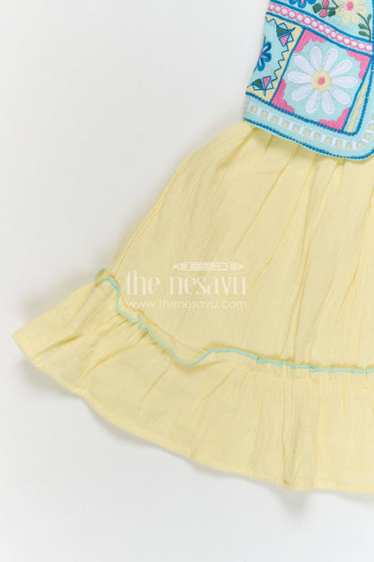 The Nesavu Girls Cotton Frock Girls Muslin Cotton Frock with Embroidered Jacket for Festive Outings and Celebrations Nesavu Nesavu Girls Muslin Cotton Frock With Embroidered Jacket For Festive Celebrations