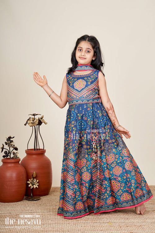 The Nesavu Girls Lehenga Choli Girls Navy Blue Lehenga Choli For Weddings And Cultural Festivals Nesavu 18 (2Y) / Blue GL741A-18 Nesavu Girls Navy Lehenga Choli Weddings Silk Blend Ethnic Wear Traditional Print