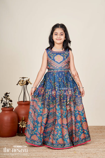 The Nesavu Girls Lehenga Choli Girls Navy Blue Lehenga Choli For Weddings And Cultural Festivals Nesavu Nesavu Girls Navy Lehenga Choli Weddings Silk Blend Ethnic Wear Traditional Print