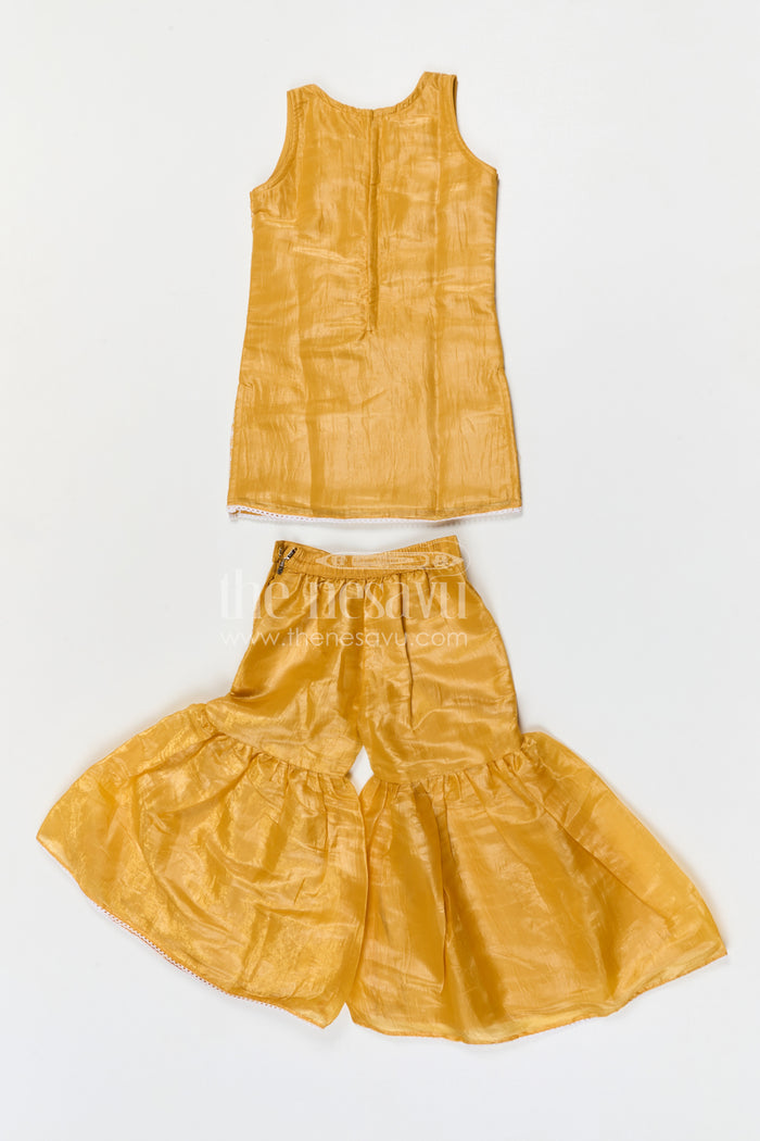The Nesavu Girls Sharara / Plazo Set Girls Organza Sharara Set for Festive Celebrations and Wedding Events Nesavu Nesavu girls glaze organza sharara set with designer embroidered yoke for weddings and festive events