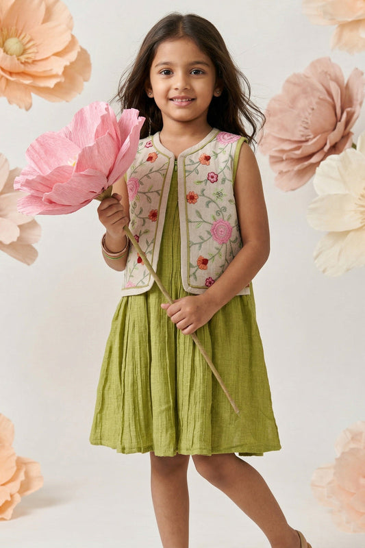 Girls Outfit with Embroidered Jacket for Festive Wear and Outings