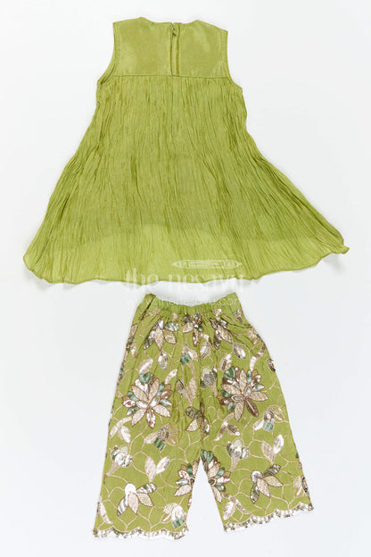 The Nesavu Girls Sharara / Plazo Set Girls Palazzo Set for Daily Wear and Casual Outings Nesavu Nesavu Girls Palazzo Set Viscose Blend Silk With Pleated Design For Casual And Daily Wear