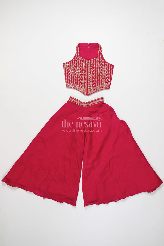 The Nesavu Girls Sharara / Plazo Set Girls Palazzo Set for Festive Celebrations and School Ethnic Days Nesavu Nesavu girls palazzo set festive sleeveless kurti weddings school ethnic functions
