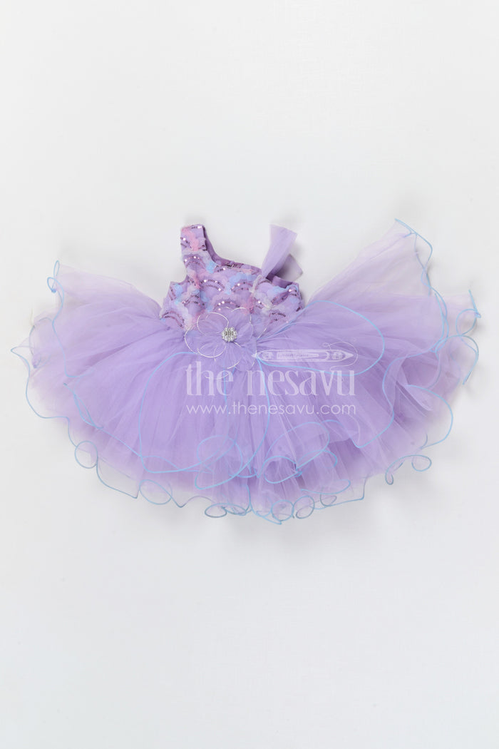 The Nesavu Girls Fancy Party Frock Girls Party Frock for Birthday and Special Events Nesavu 16 (1Y) / Purple / Net PF288A-16 Nesavu girls soft net fancy party frock with sequin embroidery for birthdays