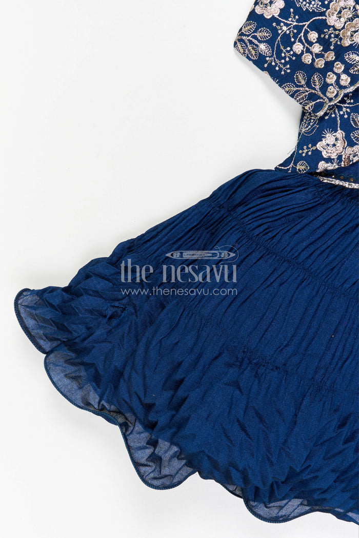 The Nesavu Silk Frock Girls Party Frock for Birthdays and Festive Occasions Nesavu Nesavu girls silk party frock with georgette embroidered jacket for birthday parties and celebrations