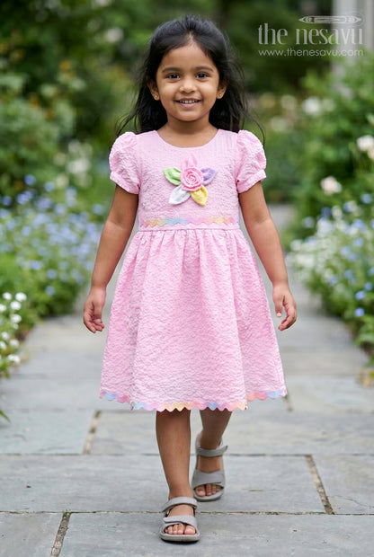 The Nesavu Girls Cotton Frock Girls Party Frock for Birthdays and Playful Celebrations Nesavu 20 (3Y) / Pink / Cotton Blend GFC2125B-20 Nesavu Girls Birthday Party Frock With Thread Embroidery And Comfortable Cotton Blend Fabric
