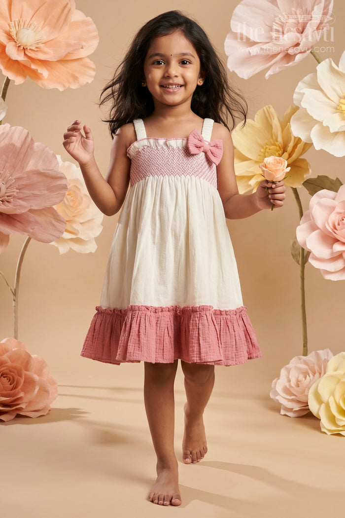 The Nesavu Girls Cotton Frock Girls Party Frock for Birthdays and Special Celebrations Nesavu 16 (1Y) / Pink / Muslin Cotton GFC2214B-16 Nesavu Girls Party Frock For Birthdays And Celebrations With Muslin Cotton Layered Flared Design