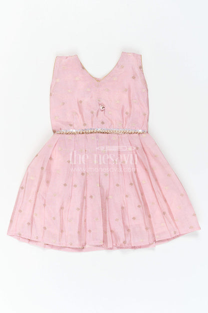 The Nesavu Silk Frock Girls Party Frock for Milestone Celebrations and Family Portraits Nesavu Nesavu Girls Semi Banaras Silk Party Frock For Milestone Celebrations And Family Events