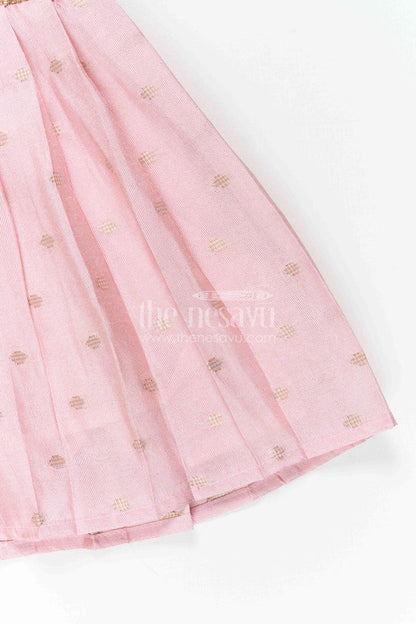 The Nesavu Silk Frock Girls Party Frock for Milestone Celebrations and Family Portraits Nesavu Nesavu Girls Semi Banaras Silk Party Frock For Milestone Celebrations And Family Events