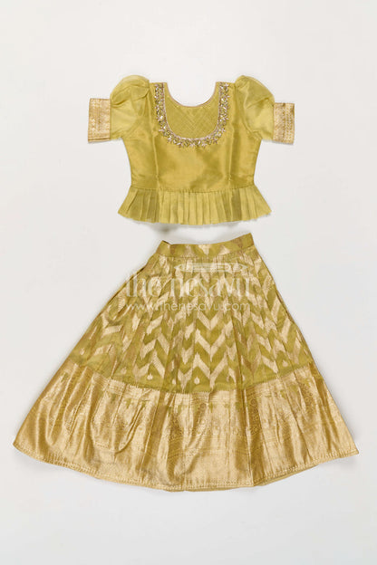 The Nesavu Pattu Pavadai Girls Pattu Pavadai for Festive Occasions and Traditional Functions Nesavu Nesavu Girls Pattu Pavadai Set In Blend Silk With Tissue Skirt For Festive Occasions And Traditional Functions