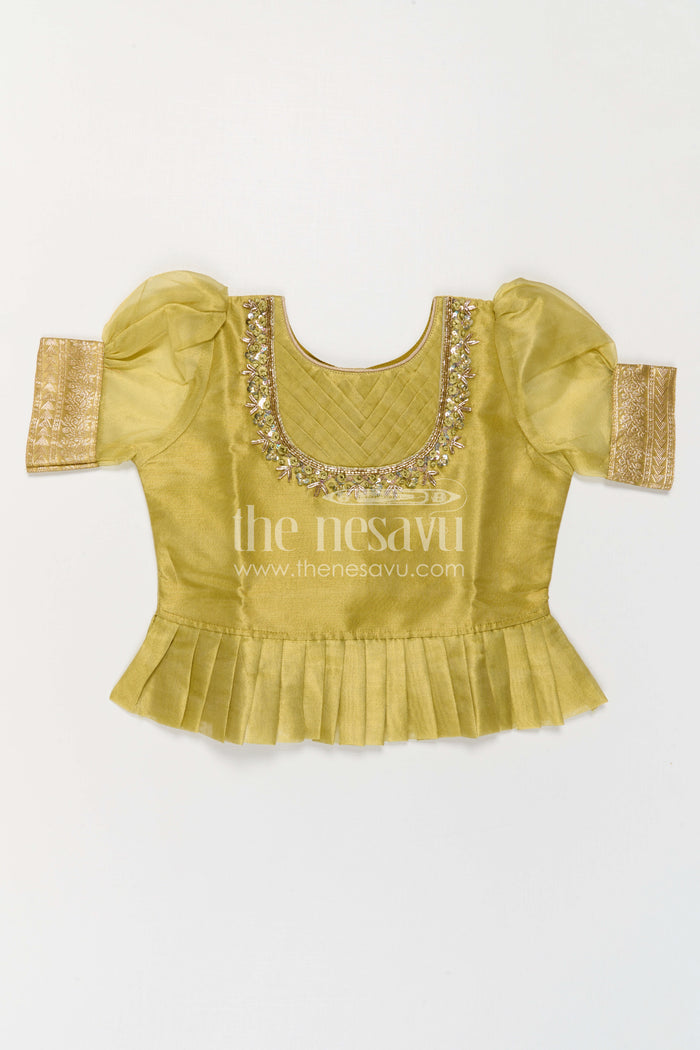 The Nesavu Pattu Pavadai Girls Pattu Pavadai for Festive Occasions and Traditional Functions Nesavu Nesavu Girls Pattu Pavadai Set In Blend Silk With Tissue Skirt For Festive Occasions And Traditional Functions