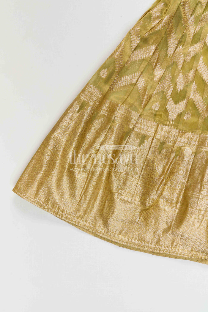 The Nesavu Pattu Pavadai Girls Pattu Pavadai for Festive Occasions and Traditional Functions Nesavu Nesavu Girls Pattu Pavadai Set In Blend Silk With Tissue Skirt For Festive Occasions And Traditional Functions