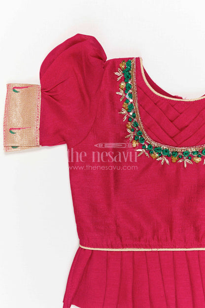 The Nesavu Pattu Pavadai Girls Pattu Pavadai for Traditional Festivals and Temple Visits Nesavu Nesavu Girls Pattu Pavadai For Festivals And Temple Visits With Blend Silk And Tissue Bottom Design