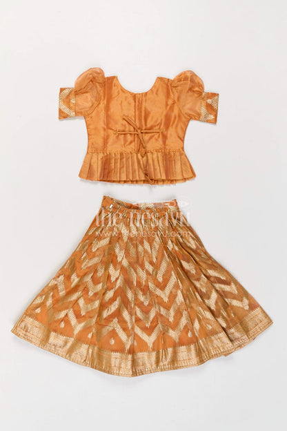 The Nesavu Pattu Pavadai Girls Pattu Pavadai for Festive Occasions and Traditional Celebrations Nesavu Nesavu Girls Pattu Pavadai In Peach Silk Blend With Tissue Skirt For Festive Occasions And Weddings