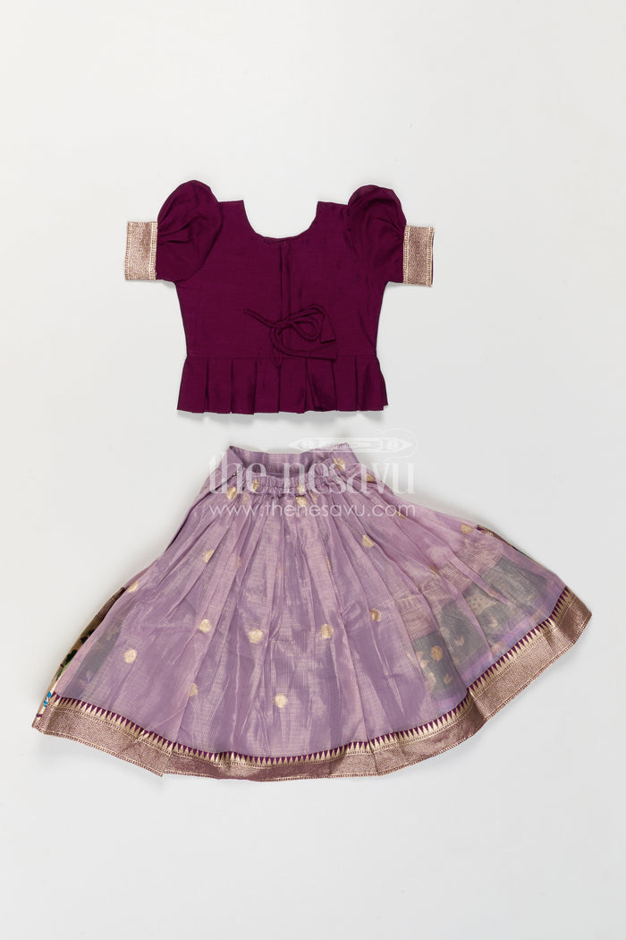 The Nesavu Pattu Pavadai Girls Pattu Pavadai for Weddings and Traditional Celebrations Nesavu Nesavu Girls Pattu Pavadai For Weddings With Blend Silk And Tissue Bottom Festive Traditional Design