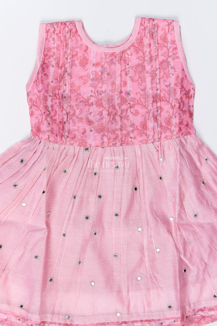 The Nesavu Girls Chanderi Frock Girls Pink Cotton Frock with Embroidery and Chanderi Fabric for Elegant Festive Wear Nesavu Nesavu Girls Pink Cotton Frock Chanderi Fabric Embroidery Print Festive Wear