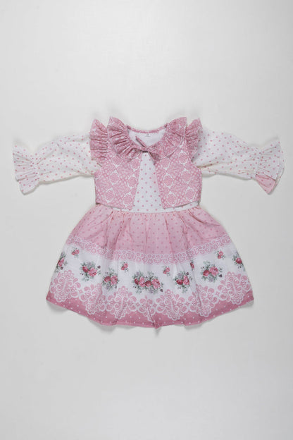 The Nesavu Girls Fancy Frock Girls Pink Fancy Frock with Lace Detailing and Matching Sheer Jacket Nesavu 20 (3Y) / Pink / Georgette GFC1289B-20 Buy Girls Pink Lace Fancy Frock with Sheer Jacket | Perfect Party Dress | The Nesavu