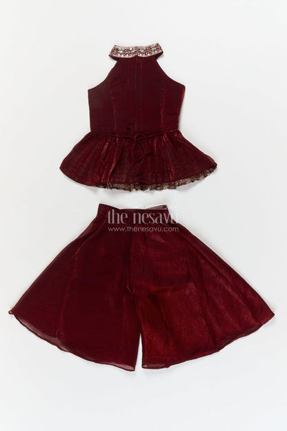 The Nesavu Girls Sharara / Plazo Set Girls Plazo Set for Traditional Functions and Festive Events Nesavu Nesavu girls plazo set with embroidered blouse in organza for weddings and festive occasions