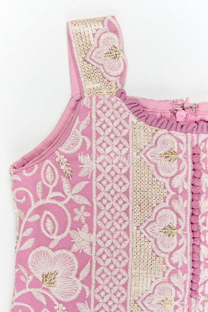 The Nesavu Girls Sharara / Plazo Set Girls Plazo Set with Embroidered Blouse and Tassel Dupatta for Wedding Celebrations Nesavu Nesavu girls plazo set with thread embroidered blouse and tassel dupatta for weddings and festive occasions