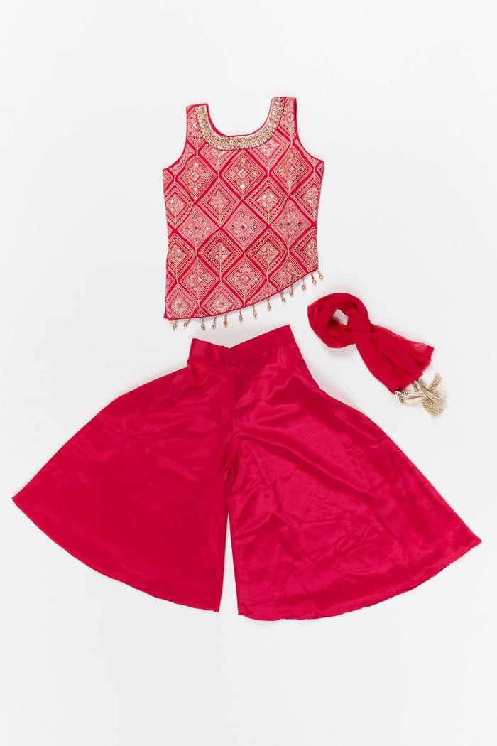 The Nesavu Girls Sharara / Plazo Set Girls Plazo Set with Sequin Embroidery for Festive Gatherings Nesavu Nesavu girls plazo set with sequin embroidered yoke and tassels – perfect for festive events and family gatherings
