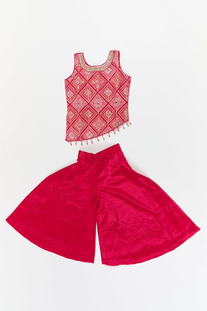 The Nesavu Girls Sharara / Plazo Set Girls Plazo Set with Sequin Embroidery for Festive Gatherings Nesavu Nesavu girls plazo set with sequin embroidered yoke and tassels – perfect for festive events and family gatherings