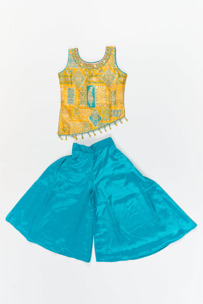 The Nesavu Girls Sharara / Plazo Set Girls Plazo Set with Zari Yoke for Festive and Ethnic School Days Nesavu 18 (2Y) / Yellow / Georgette GPS957A-18 Nesavu plazo set for girls with zari embroidered yoke and dupatta – ideal for festivals and ethnic school programs