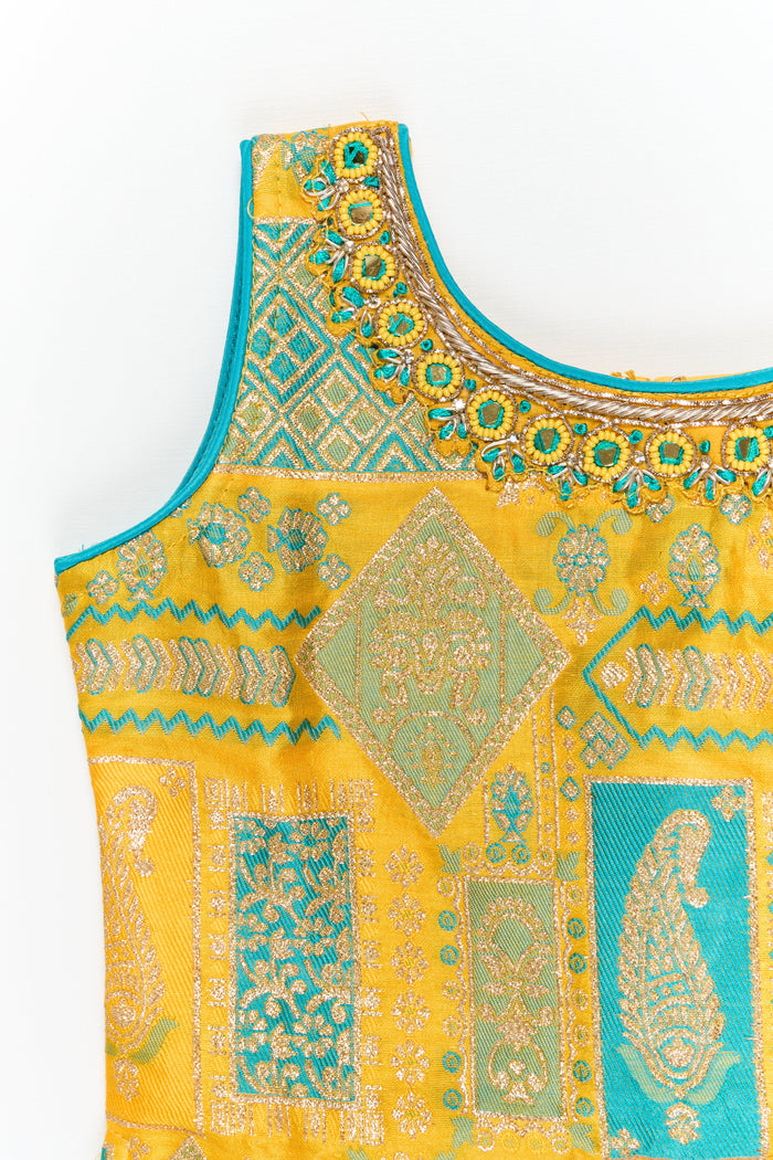 The Nesavu Girls Sharara / Plazo Set Girls Plazo Set with Zari Yoke for Festive and Ethnic School Days Nesavu Nesavu plazo set for girls with zari embroidered yoke and dupatta – ideal for festivals and ethnic school programs