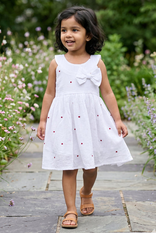 The Nesavu Girls Cotton Frock Girls Printed Frock for Casual Birthdays and Summer Outings Nesavu 14 (6M) / White / Muslin Cotton GFC2264A-14 Nesavu Girls Cotton Printed Frock For Summer Outings And Casual Celebrations