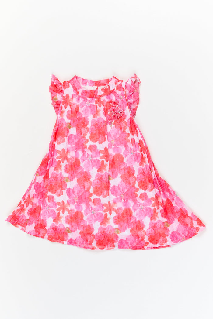 The Nesavu Girls Fancy Frock Girls Printed Frock for Twirling and Festive Photoshoots Nesavu 20 (3Y) / Pink / Georgette GFC2103B-20 Nesavu girls digital floral georgette frock for twirling, birthdays, and festive outings